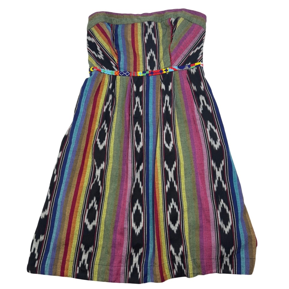 NWT Ikat Aztec Cotton Mini Dress Sz 10 Straps Boho Beaded $148 Anthropologie